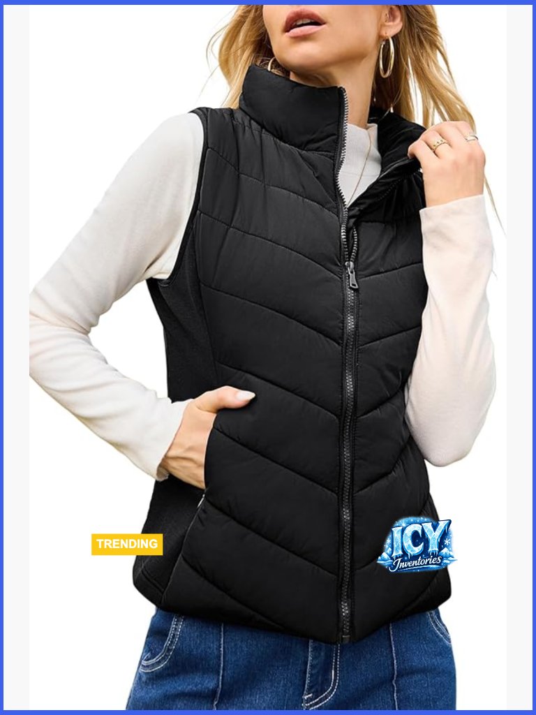 Polyester Puffer Vest Sleeveless Zip Up Quilted Winter Outerwear
